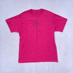 Vintage Fuschia Pink Jerzees Crazy Cat Lady Embroidered Crewneck T-Shirt Size L